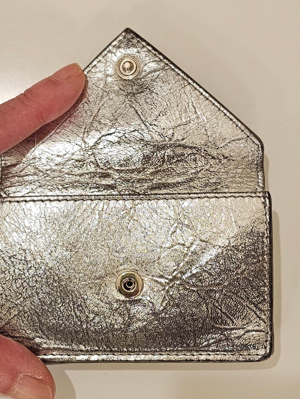 BALENCIAGA Silver Crinkle Trifold Compact Wallet - Picture 7 of 11